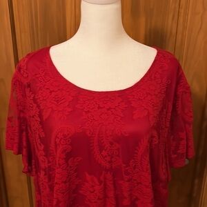 NortonMcnaughten Woman Red Lace Holiday Top Size 3X